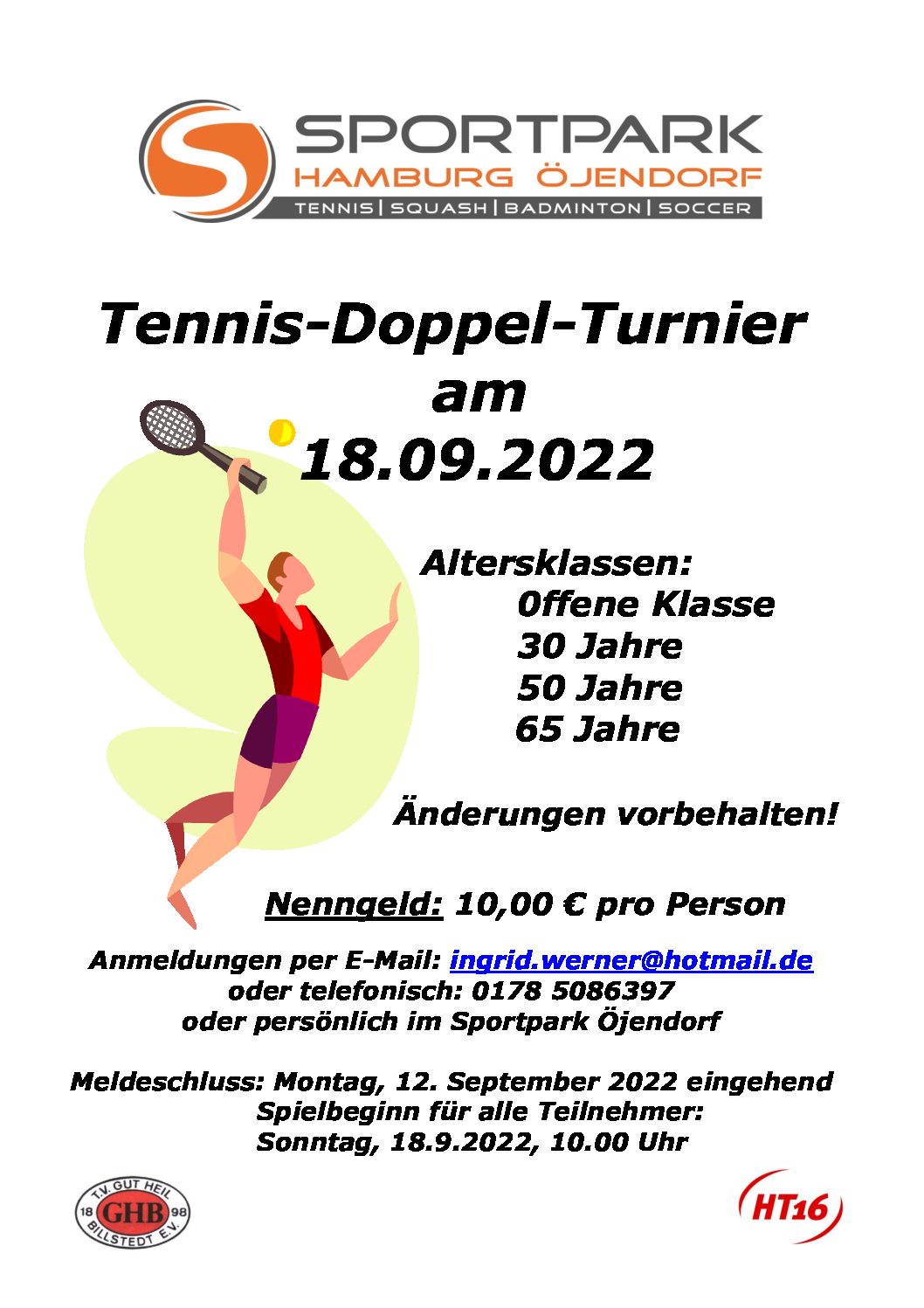 Sportpark Tennis Doppel Turnier am 18.09.2022