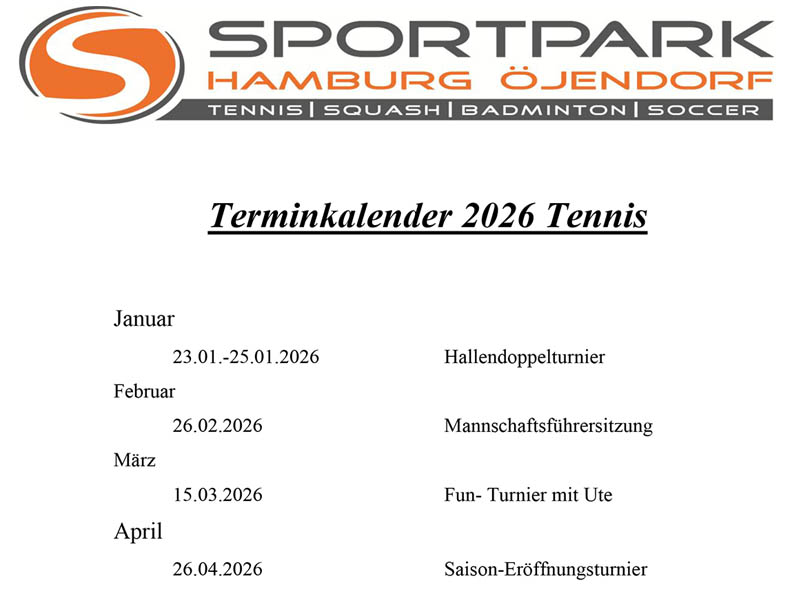 Terminkalender Tennis 2026